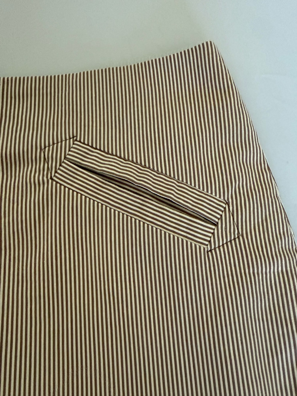 Grace Seersucker-Like Texture Striped Brown and Cream Pocket Top Mini Skirt